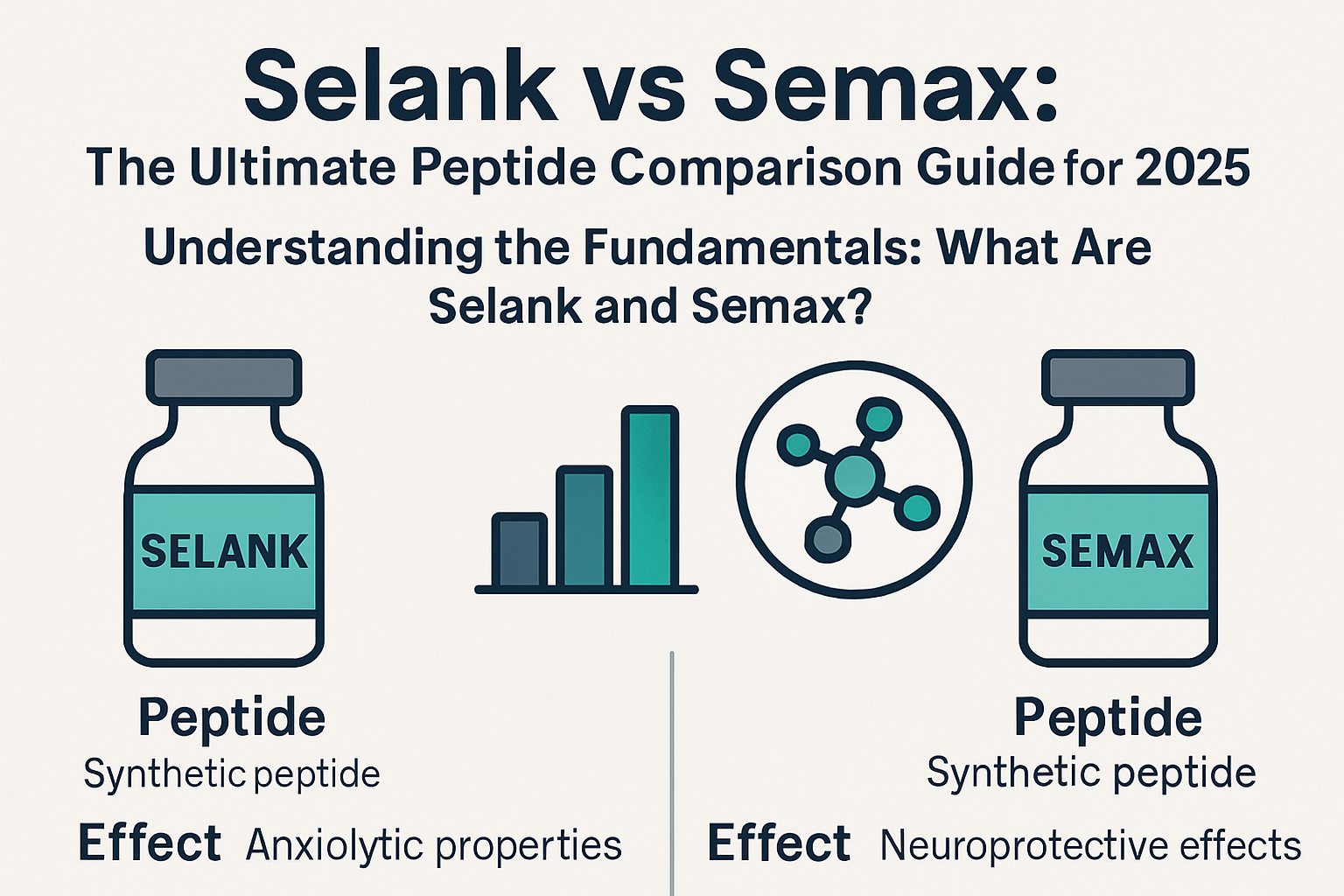 Professional landscape infographic (1536x1024) for article "Selank vs Semax: The Ultimate Peptide Comparison Guide for 2025", section: "Unde