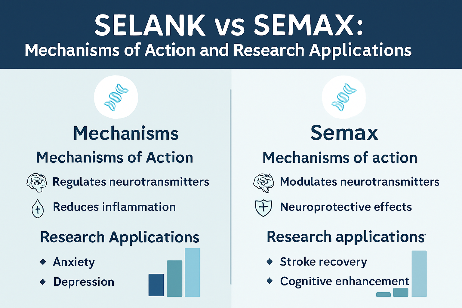 Professional landscape infographic (1536x1024) for article "Selank vs Semax: The Ultimate Peptide Comparison Guide for 2025", section: "Sela