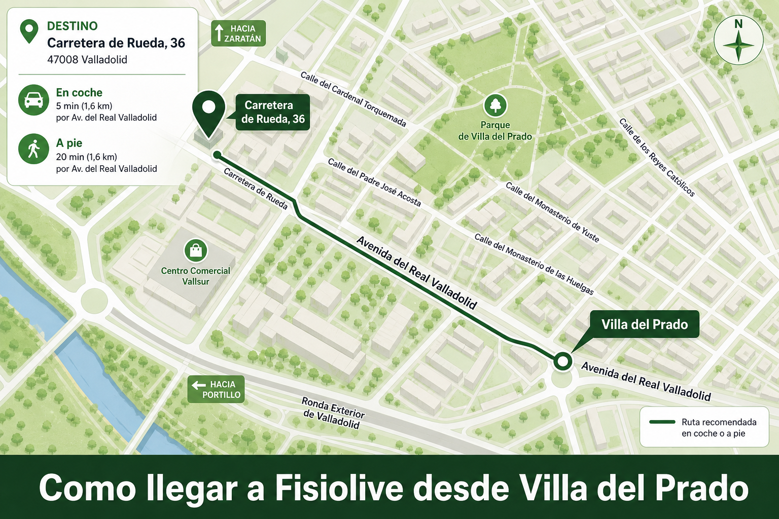 Cómo llegar al centro de nutrición desde la Avenida del Real Valladolid y Villa del Prado