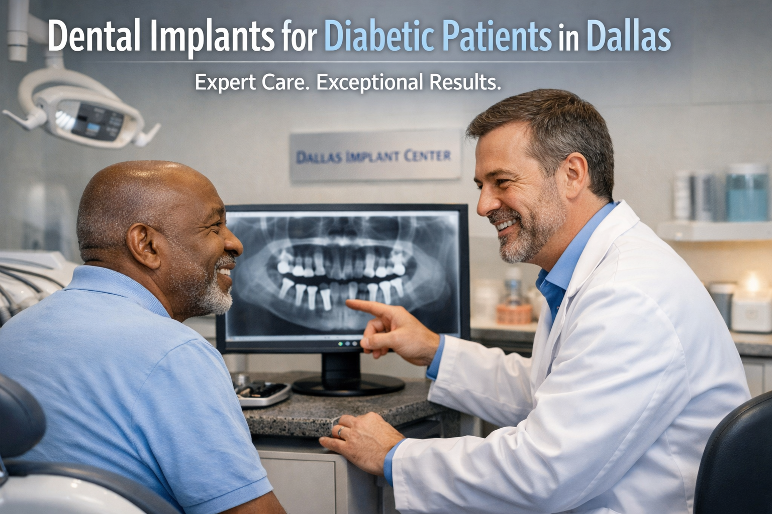 () image showcasing a specialized dental implant provider in Dallas, specifically tailored for diabetic patients. A