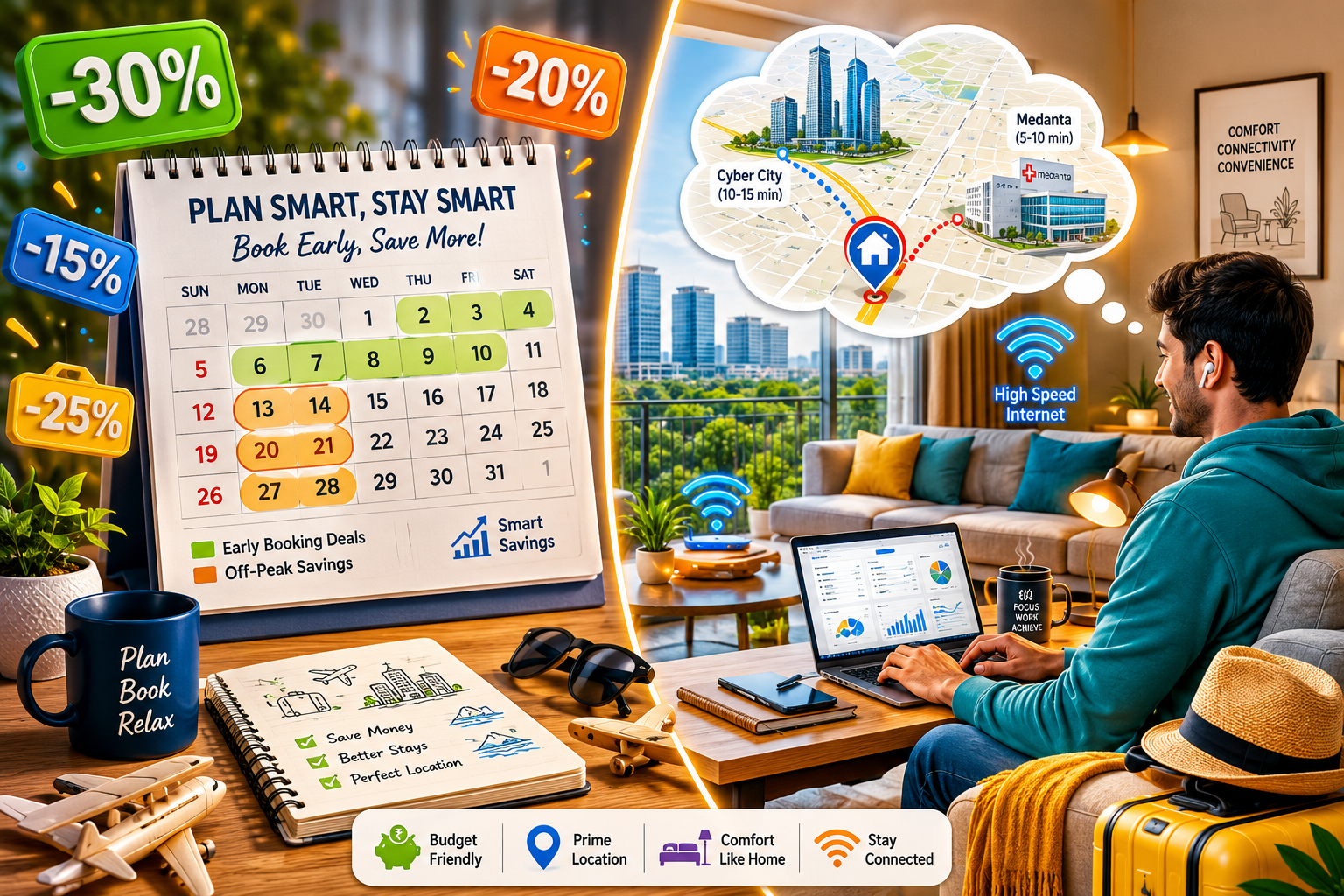 () editorial image depicting a split screen. On one side, a calendar with several dates highlighted, representing early
