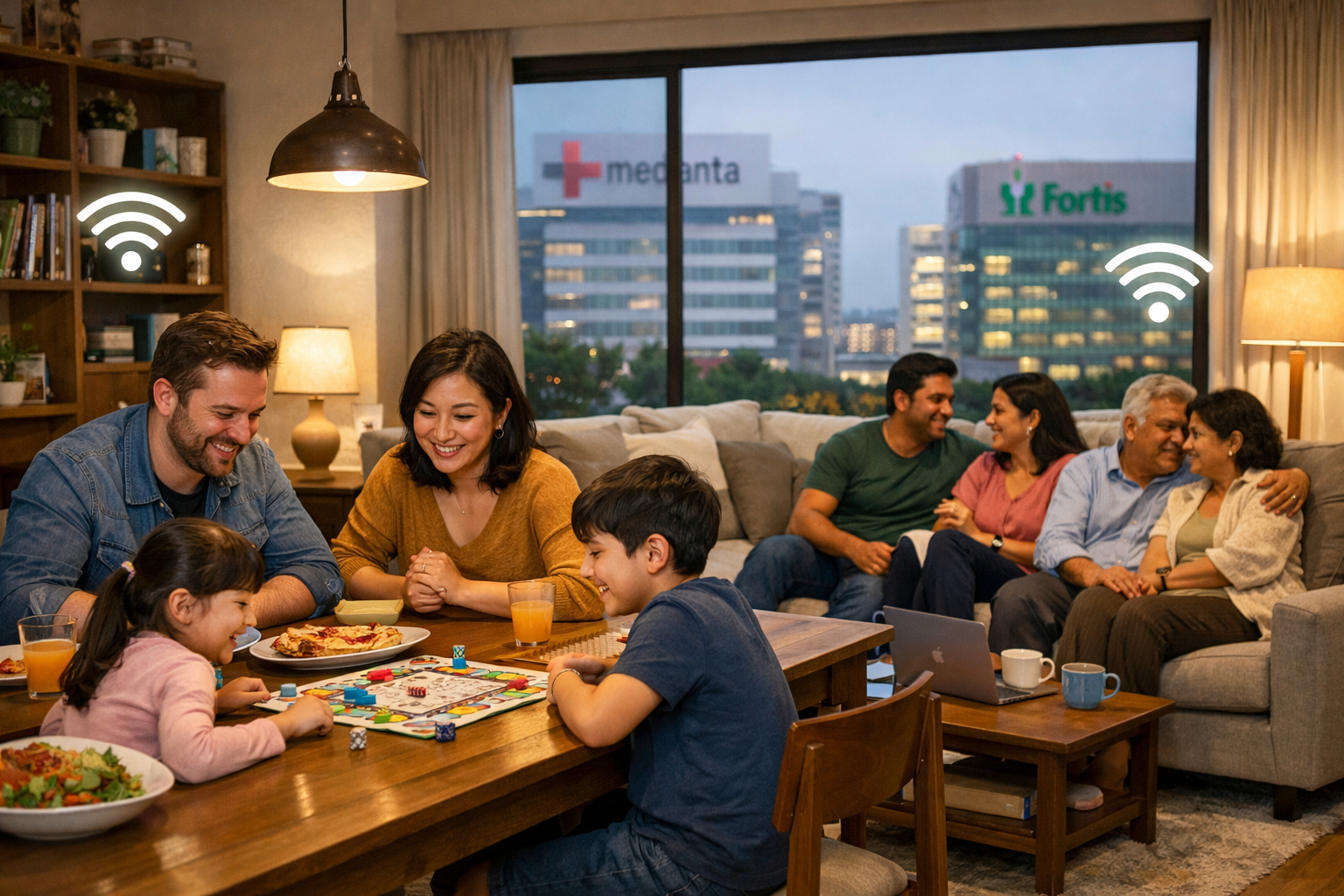 Detailed () image featuring a comfortable, well-lit multi-bedroom Airbnb interior, showcasing two separate families