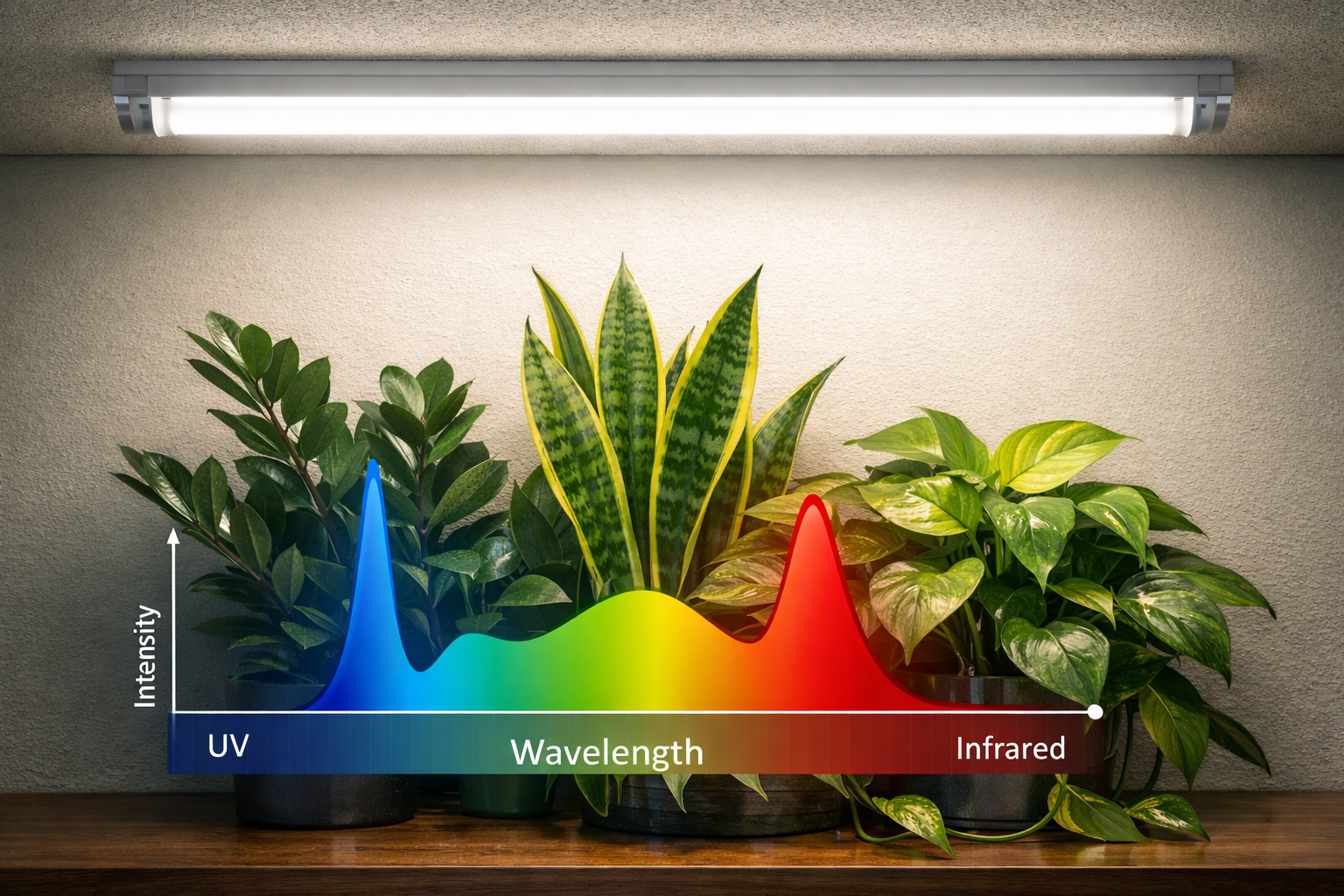 Detailed () image showing a close-up of a fluorescent tube light fixture on a ceiling, with a soft, even glow. Below it, a