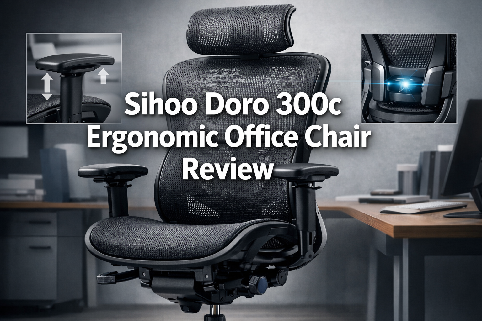 Professional hero image for 'Sihoo Doro 300c Ergonomic Office Chair Review' with 'Sihoo Doro 300c Ergonomic Office Chair
