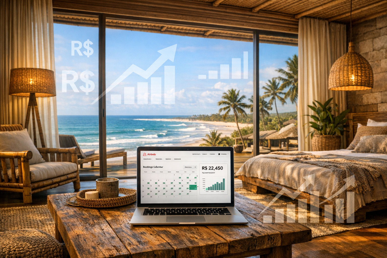 Detailed () image showing luxury eco-resort branded residence interior in Northeast Brazil with floor-to-ceiling windows