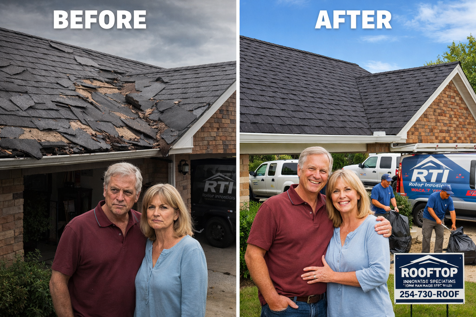 Professional landscape image (1536x1024) featuring completed storm damage roof replacement by Rooftop Innovations in Waco. Beautiful new asp