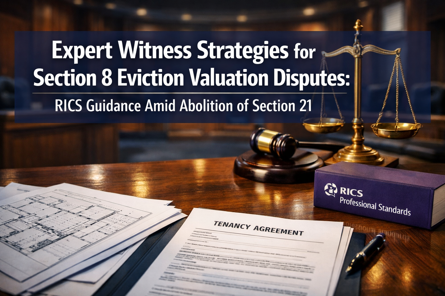 Professional () hero image featuring 'Expert Witness Strategies for Section 8 Eviction Valuation Disputes: RICS Guidance