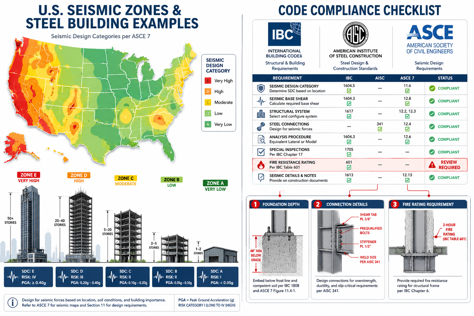 Detailed () infographic-style illustration showing a split-panel comparison: left side displays a color-coded seismic zone