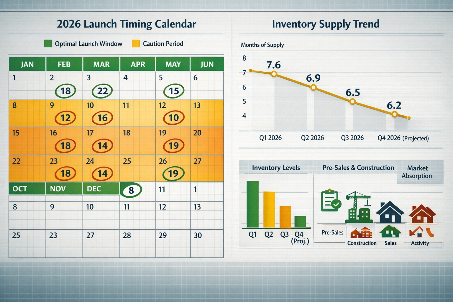 () detailed infographic showing monthly launch timing calendar for 2026 with color-coded optimal windows marked in green