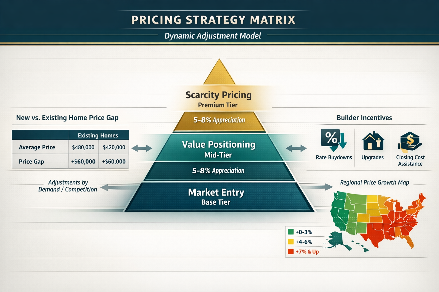 () sophisticated pricing strategy matrix visualization showing three-tier pricing model with dynamic adjustment mechanisms.