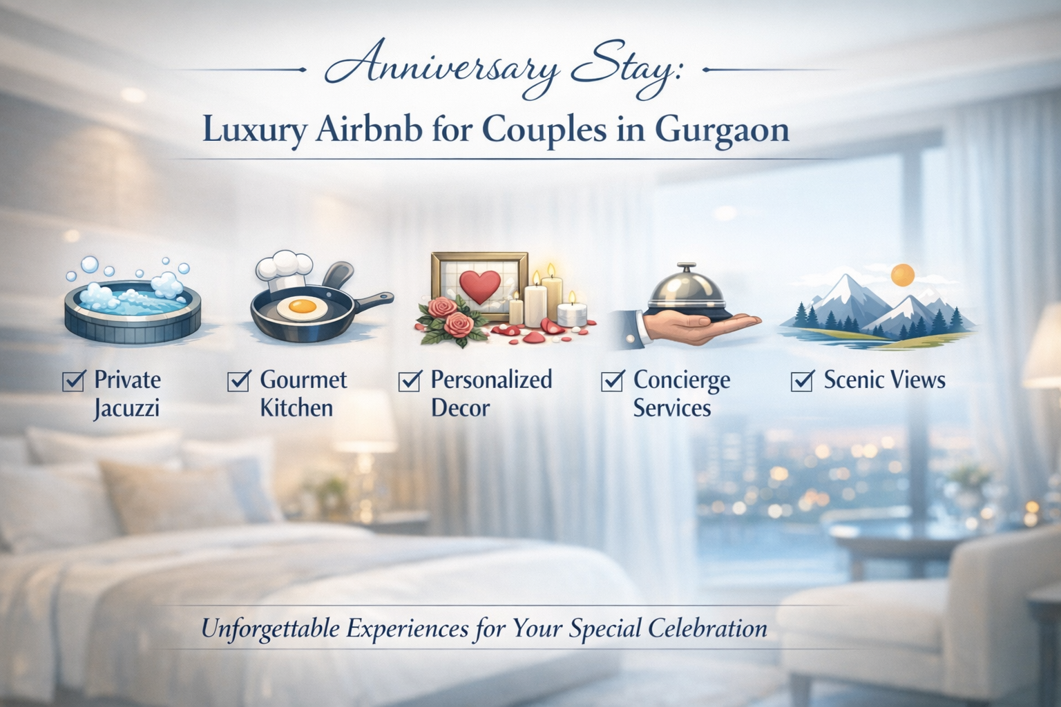 A visually engaging infographic-style landscape image (1536x1024) showcasing a checklist or comparison of amenities and experiences offered 