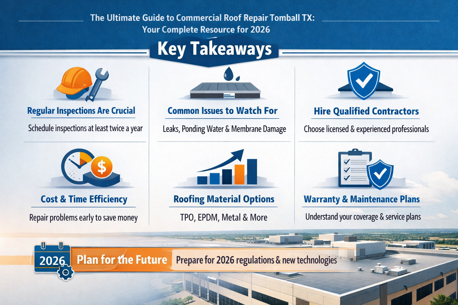 Professional landscape infographic (1536x1024) for article "The Ultimate Guide to Commercial Roof Repair Tomball TX: Your Complete Resource 