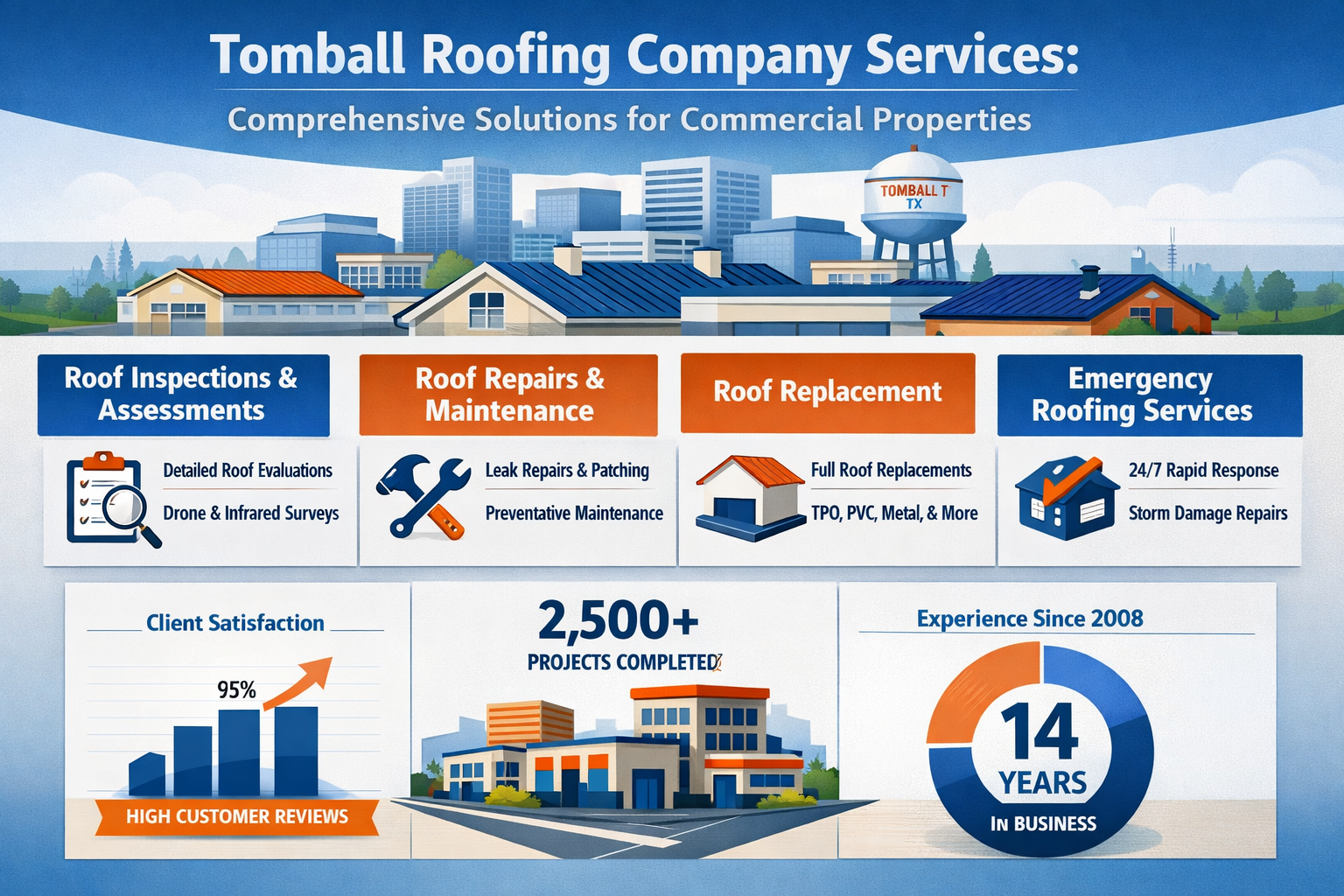 Professional landscape infographic (1536x1024) for article "The Ultimate Guide to Commercial Roof Repair Tomball TX: Your Complete Resource 