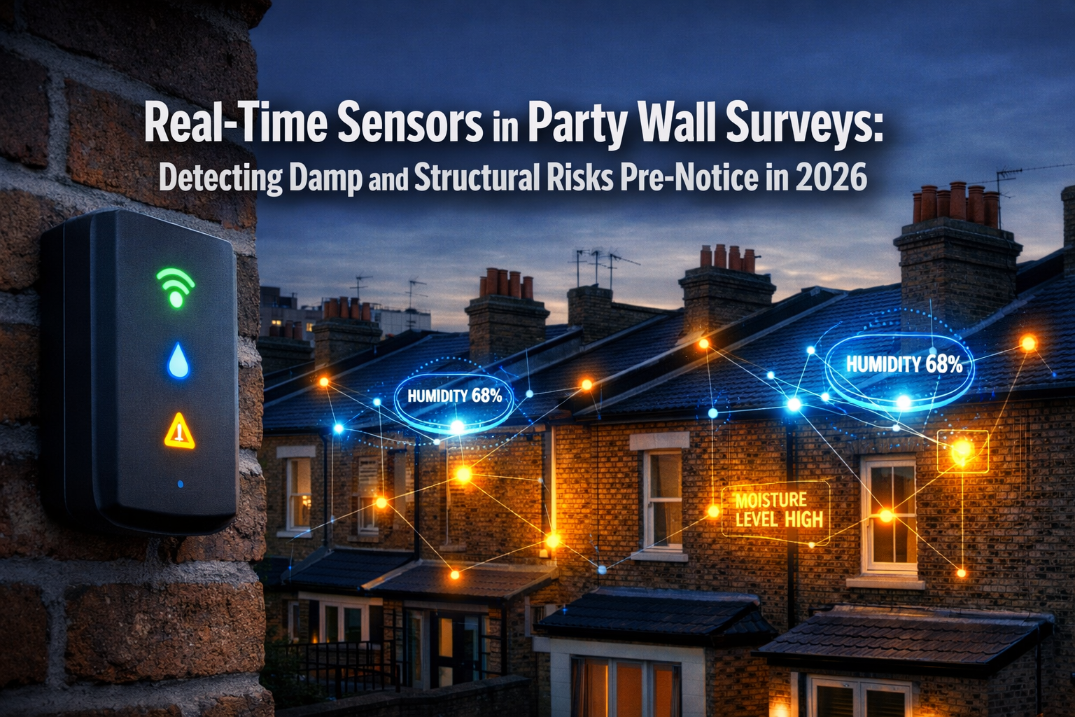 Professional () hero image featuring 'Real-Time Sensors in Party Wall Surveys: Detecting Damp and Structural Risks