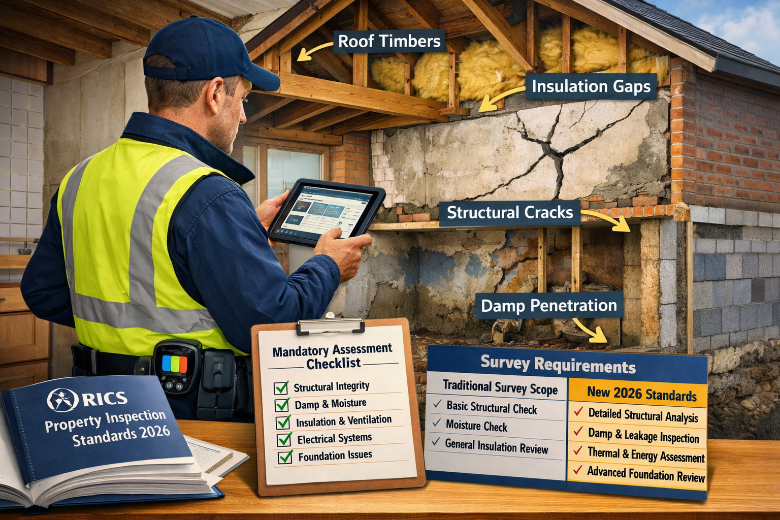Detailed () editorial image showing professional surveyor conducting comprehensive property inspection in residential