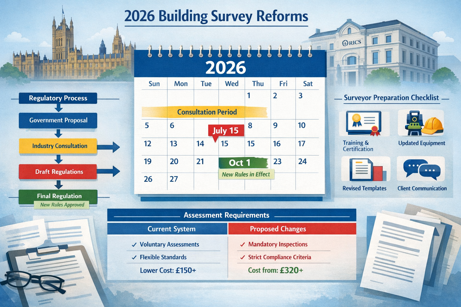 Detailed () infographic-style image illustrating regulatory consultation timeline and compliance framework for 2026 building