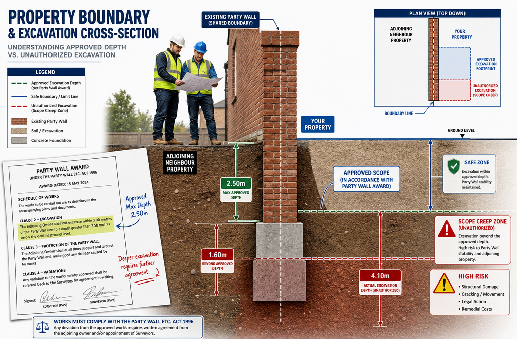 Detailed () infographic-style illustration showing a cross-section diagram of a residential boundary with approved