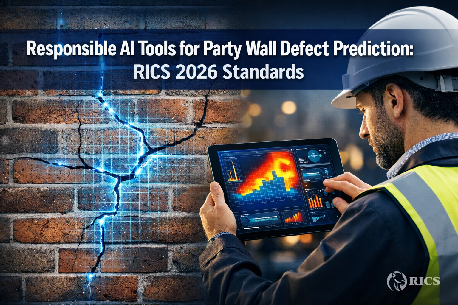 Professional () hero image with 'Responsible AI Tools for Party Wall Defect Prediction: RICS 2026 Standards' in extra large