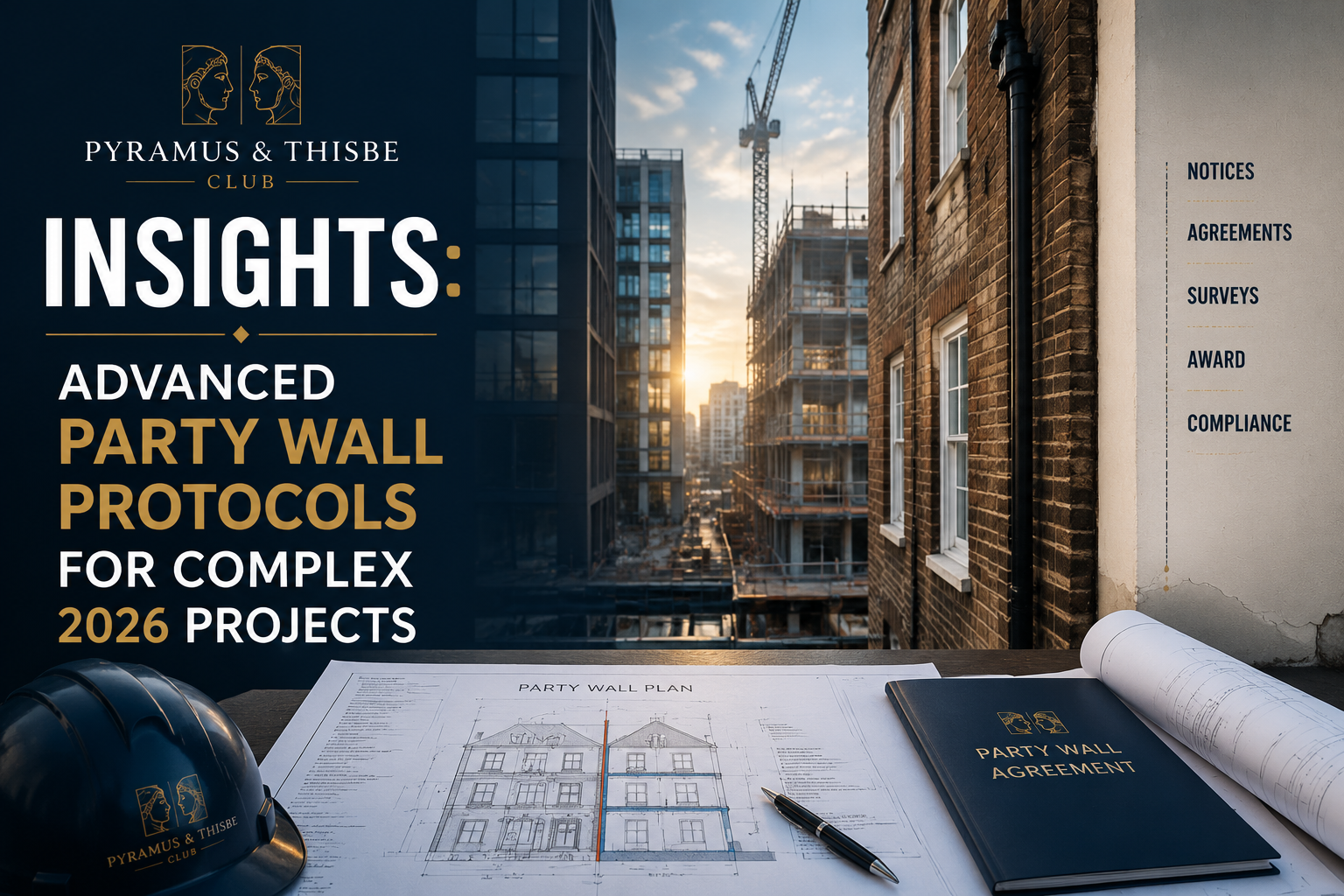 Professional landscape hero image () with : "Pyramus & Thisbe Club Insights: Advanced Party Wall Protocols for Complex 2026