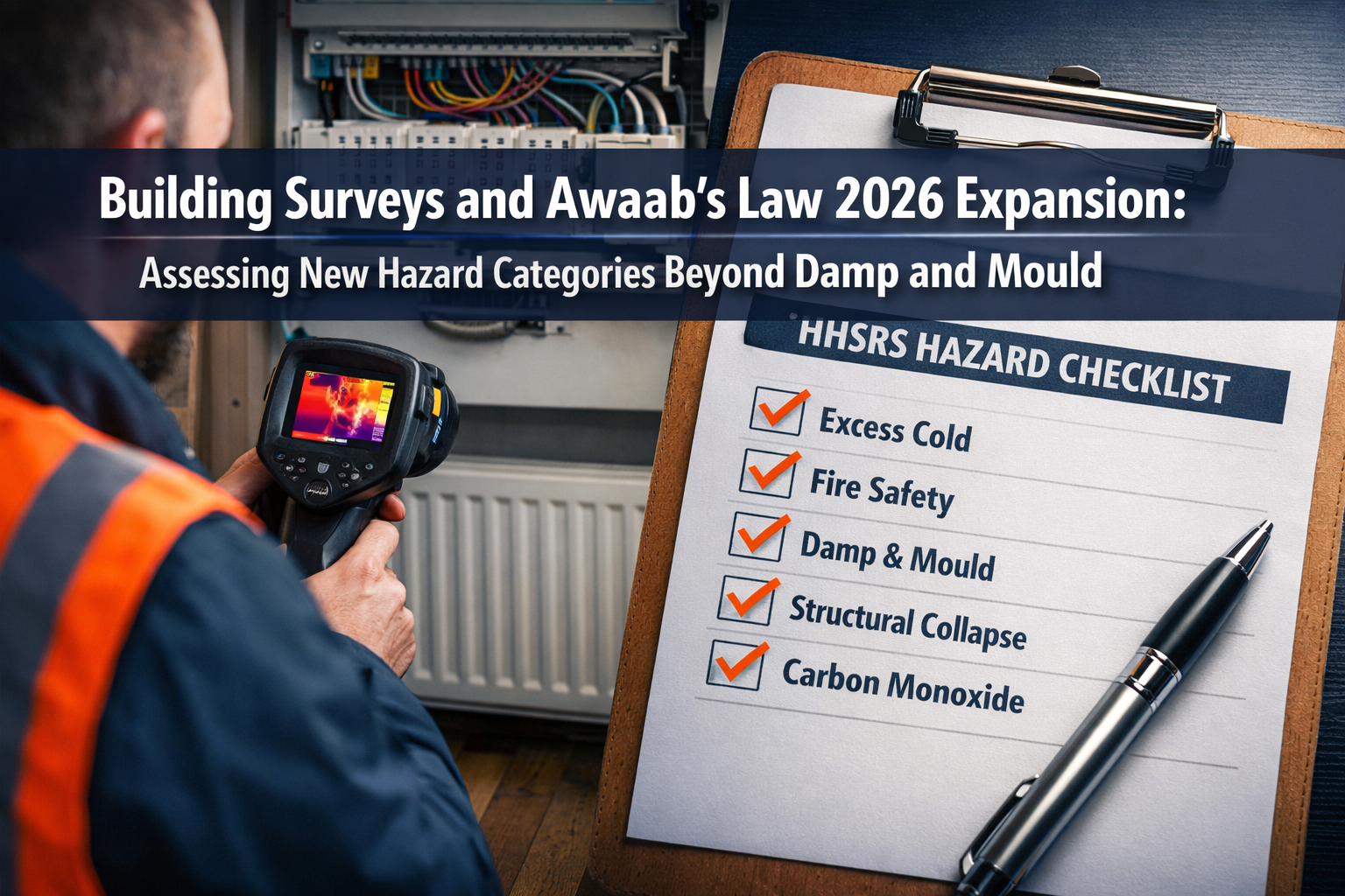 Professional () hero image with 'Building Surveys and Awaab's Law 2026 Expansion: Assessing New Hazard Categories Beyond