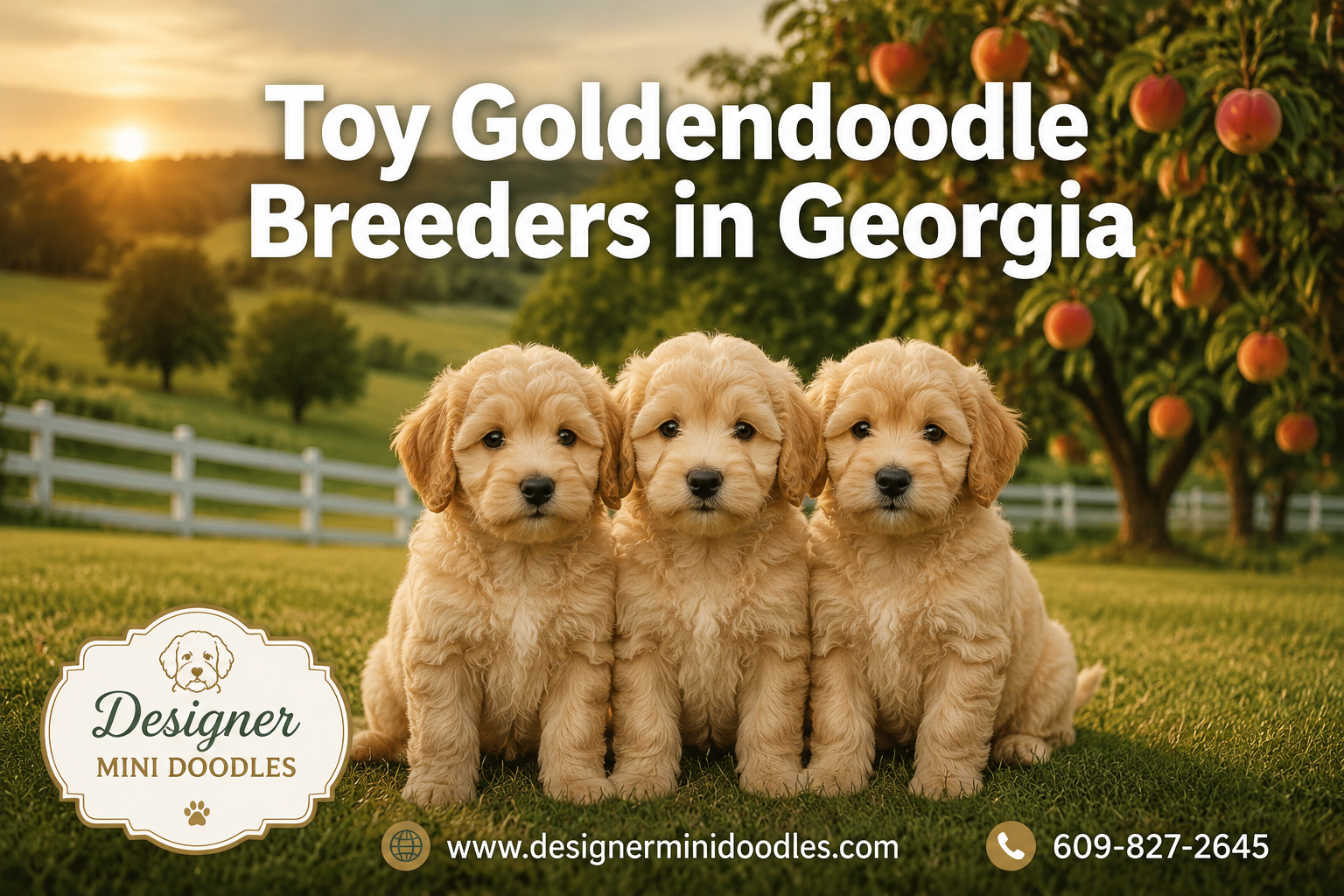 Professional () hero image featuring 'Toy Goldendoodle Breeders in Georgia' in extra large white with dark effect, centered