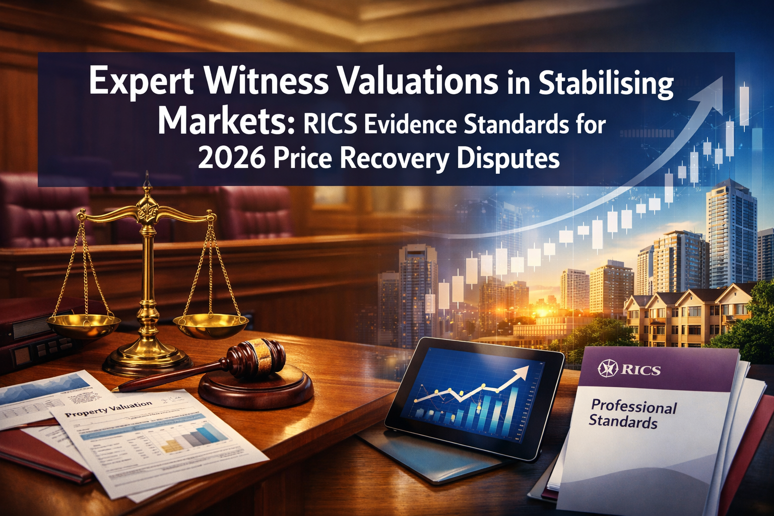 Professional () hero image featuring 'Expert Witness Valuations in Stabilising Markets: RICS Evidence Standards for 2026