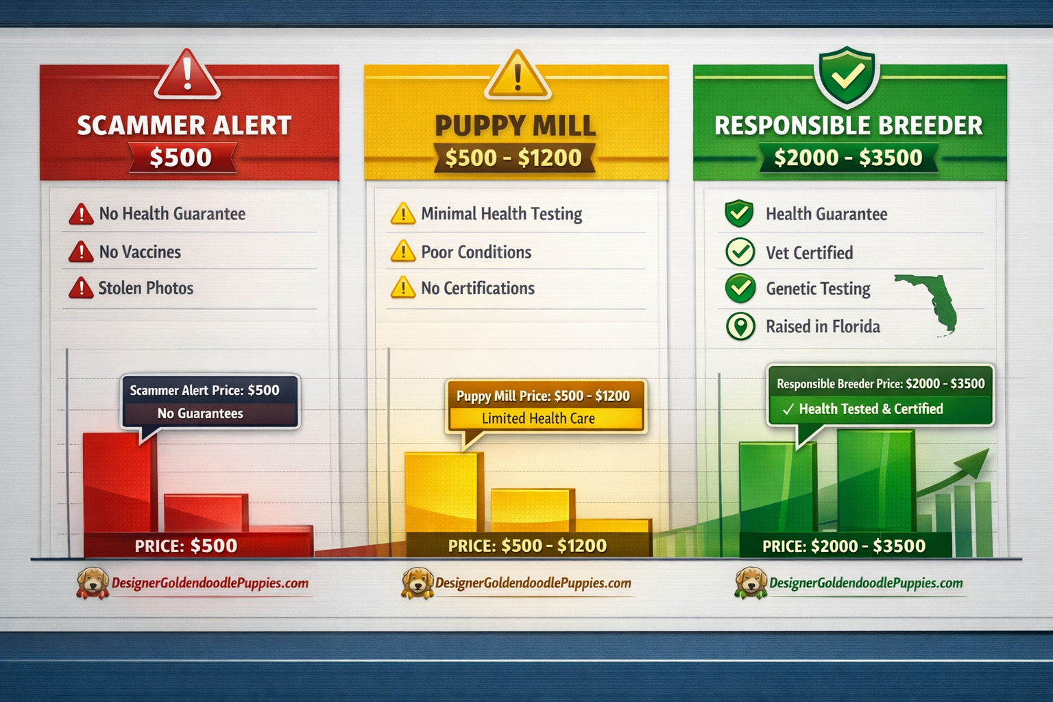 use keyphrases / topics as alt text do not use big paragraphs. Put logo of designergoldendoodlepuppies.com in images as possible where possi