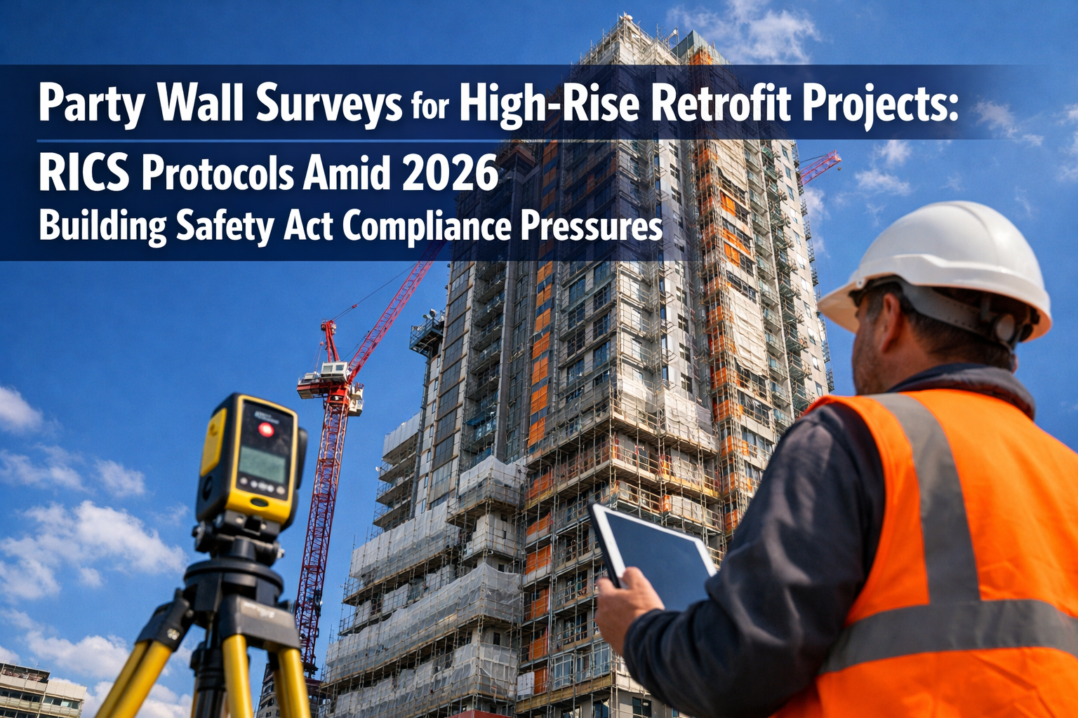 Professional () hero image featuring 'Party Wall Surveys for High-Rise Retrofit Projects: RICS Protocols Amid 2026 Building