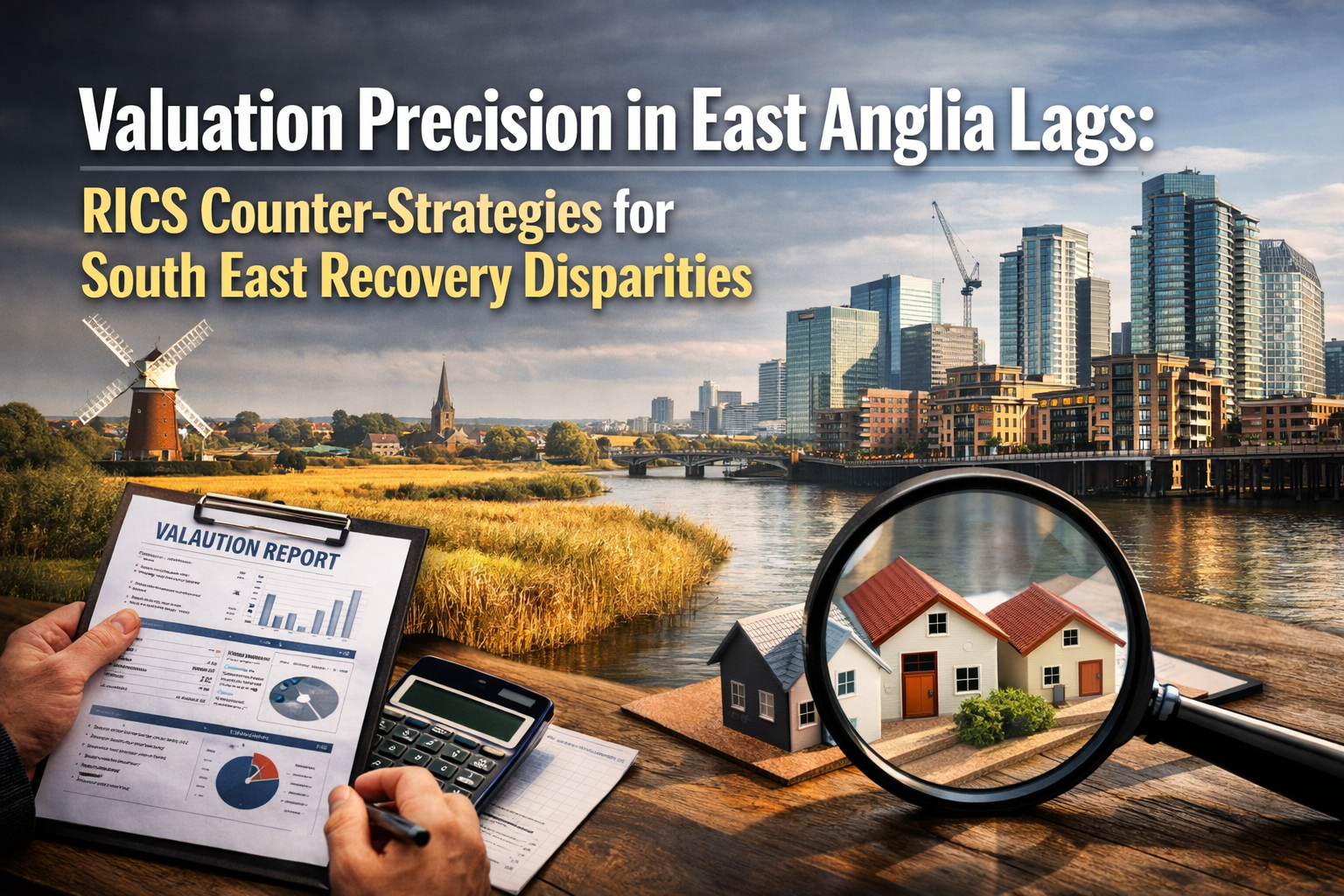Professional landscape hero image () with : "Valuation Precision in East Anglia Lags: RICS Counter-Strategies for South East