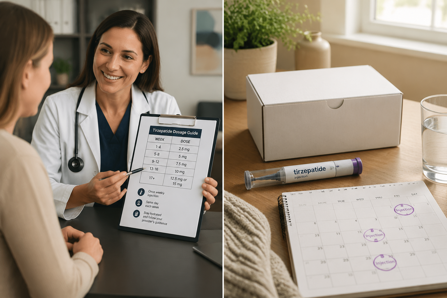 split-screen comparison visual showing two scenarios: left side depicts person consulting healthcare provider with