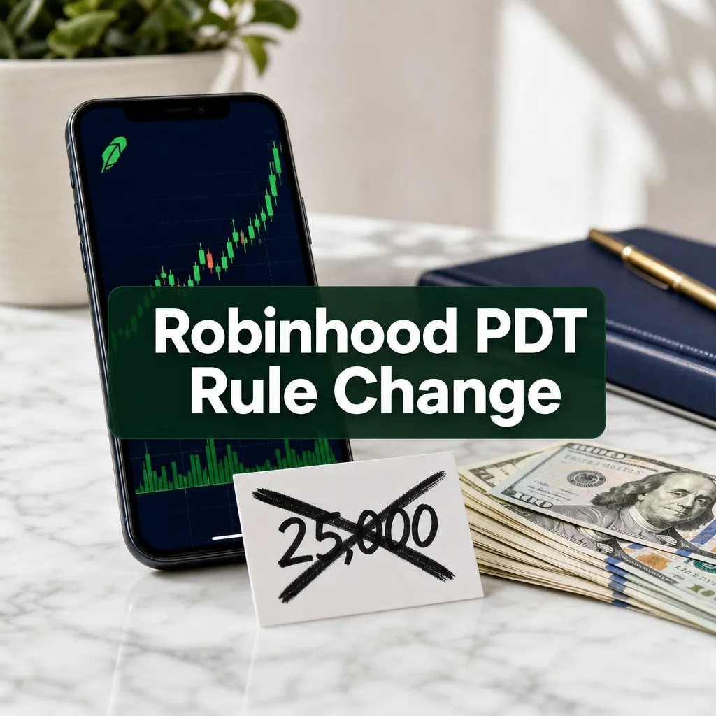 Robinhood PDT rule change cover image with a phone chart and a crossed-out 25,000 note