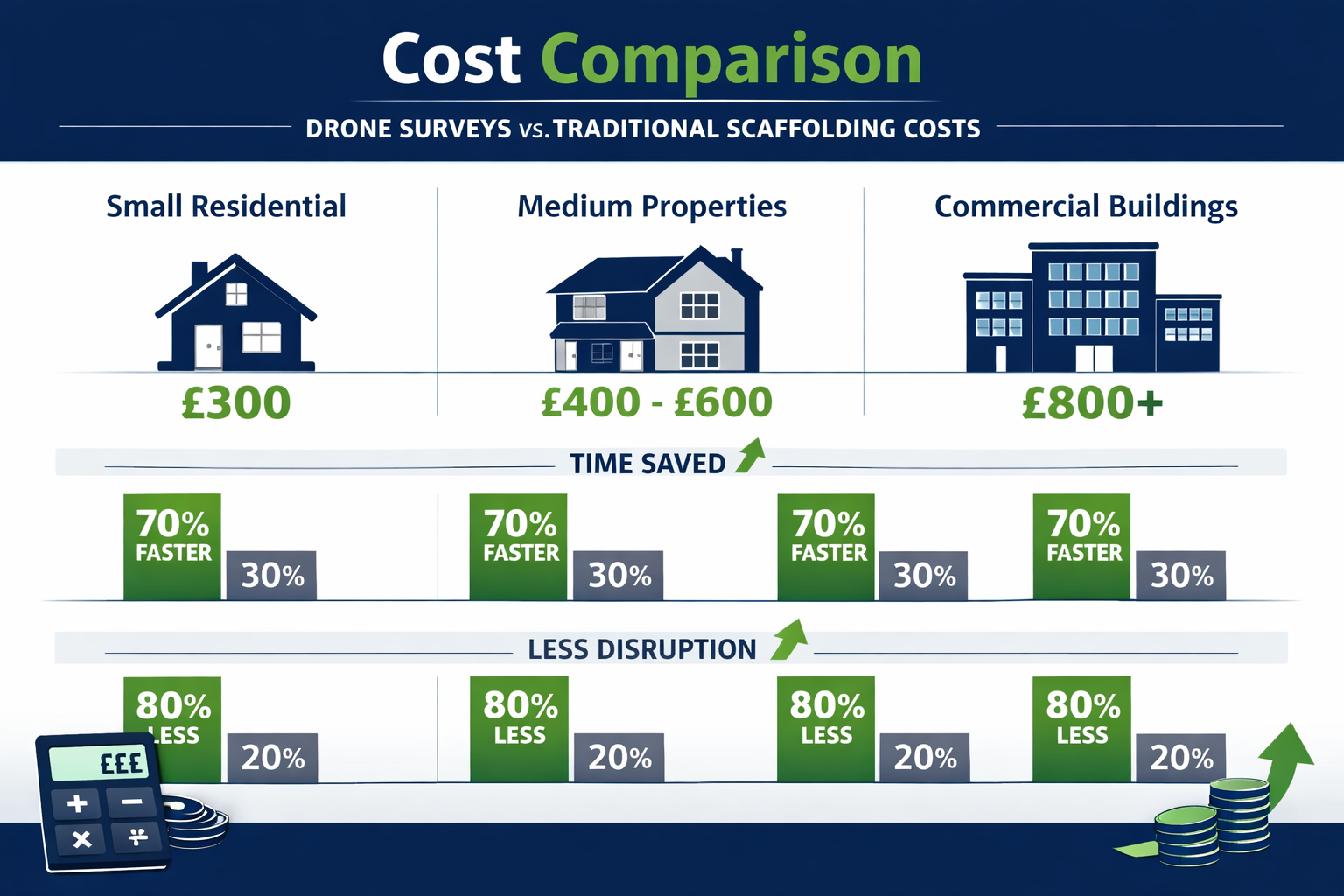() comprehensive infographic-style image displaying cost comparison chart for drone surveys versus traditional scaffolding