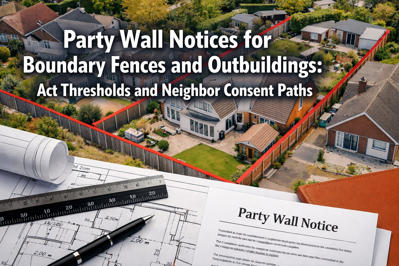 Professional () hero image with 'Party Wall Notices for Boundary Fences and Outbuildings: Act Thresholds and Neighbor