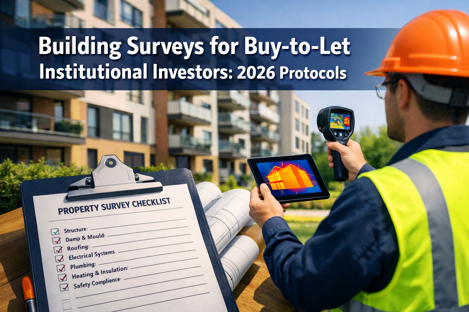 Professional () hero image with 'Building Surveys for Buy-to-Let Institutional Investors: 2026 Protocols' in extra large