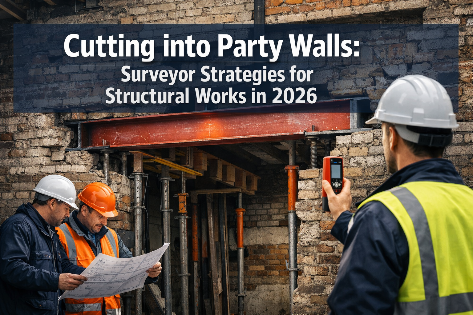 Professional () hero image with 'Cutting into Party Walls: Surveyor Strategies for Structural Works in 2026' in extra large