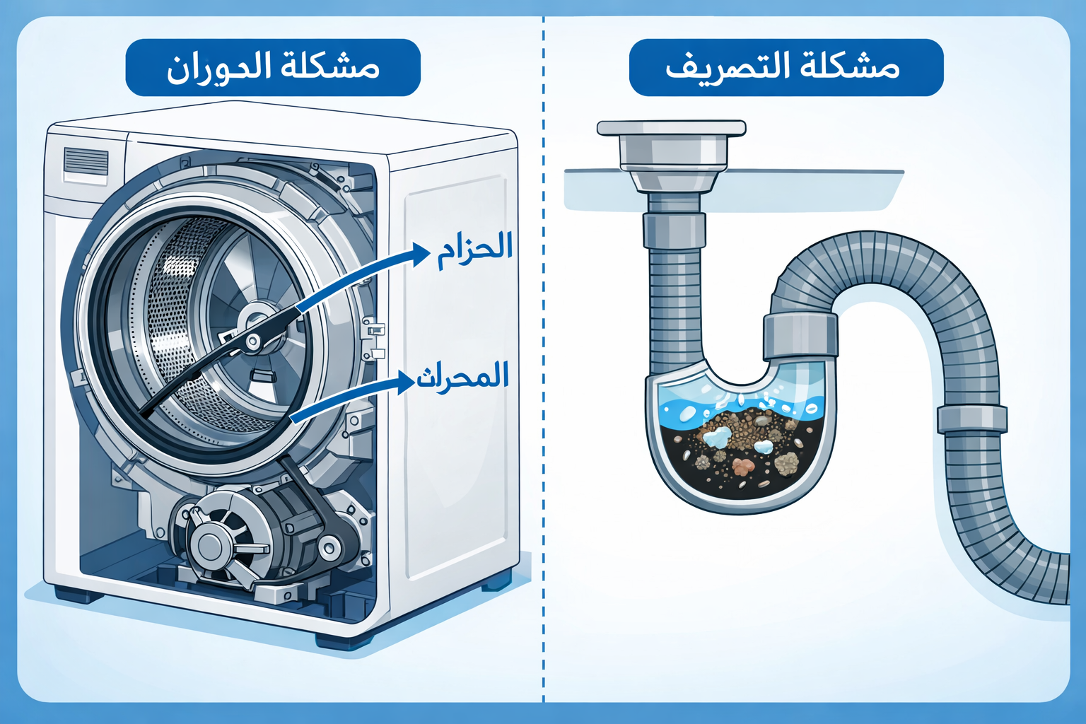 Detailed () image showing a split-screen technical diagram: left side displays a Whirlpool front-load washing machine drum