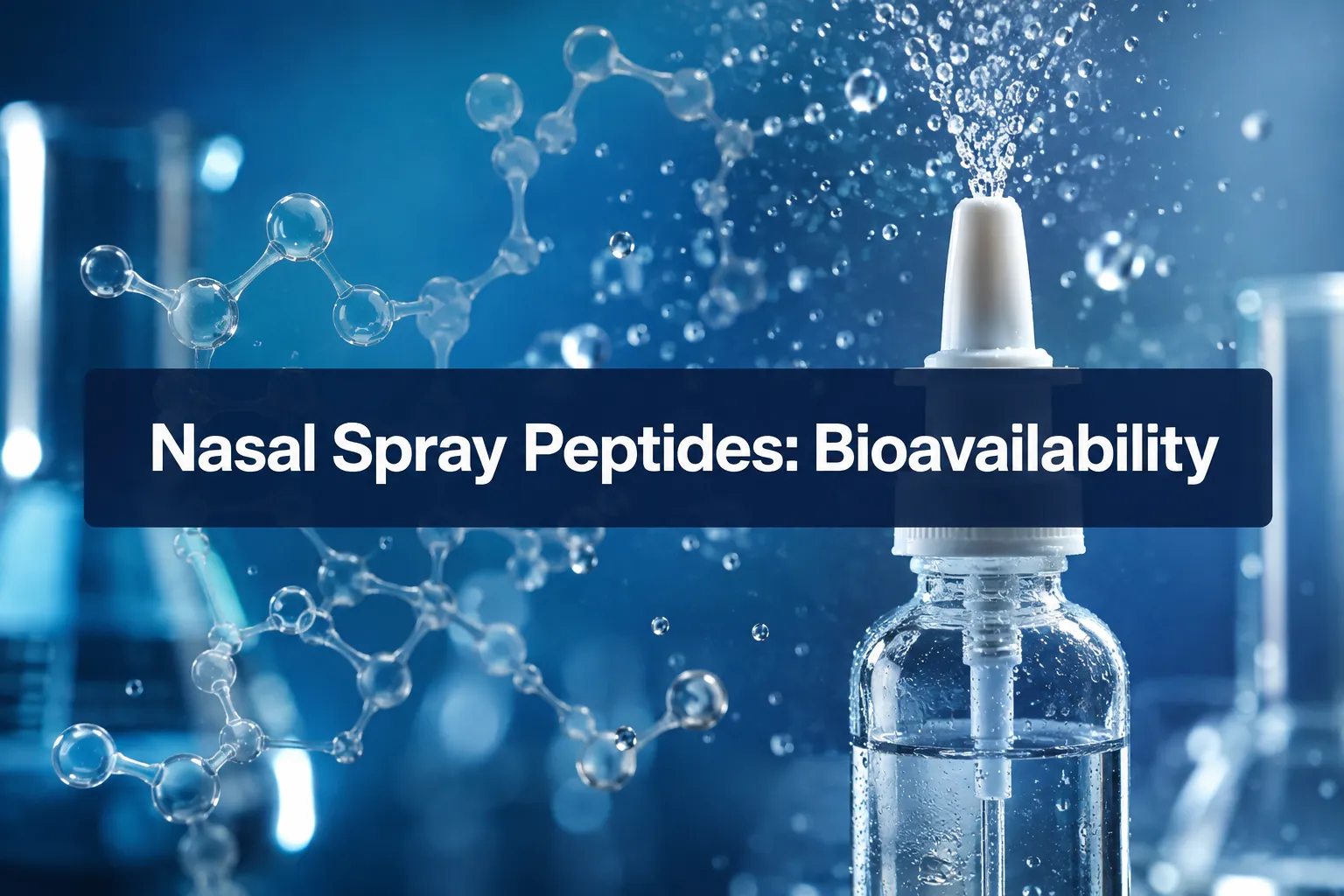 Professional () hero image with (≤42 chars): 'Nasal Spray Peptides: Bioavailability' in crisp white centered on a deep navy
