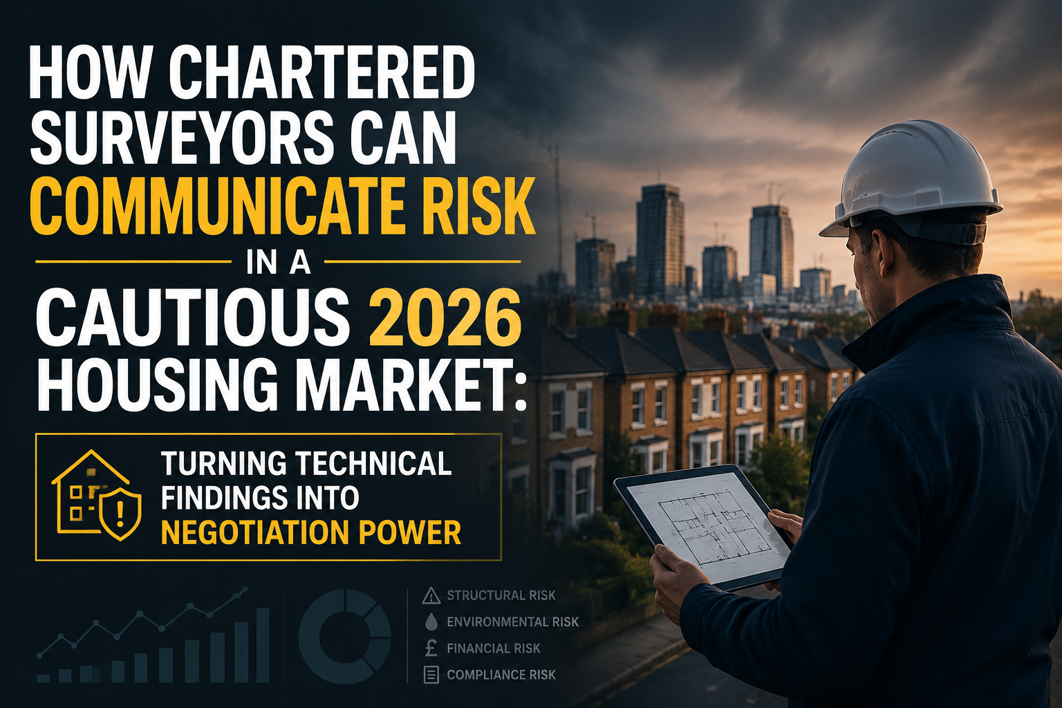 Professional landscape hero image () with : "How Chartered Surveyors Can Communicate Risk in a Cautious 2026 Housing Market: