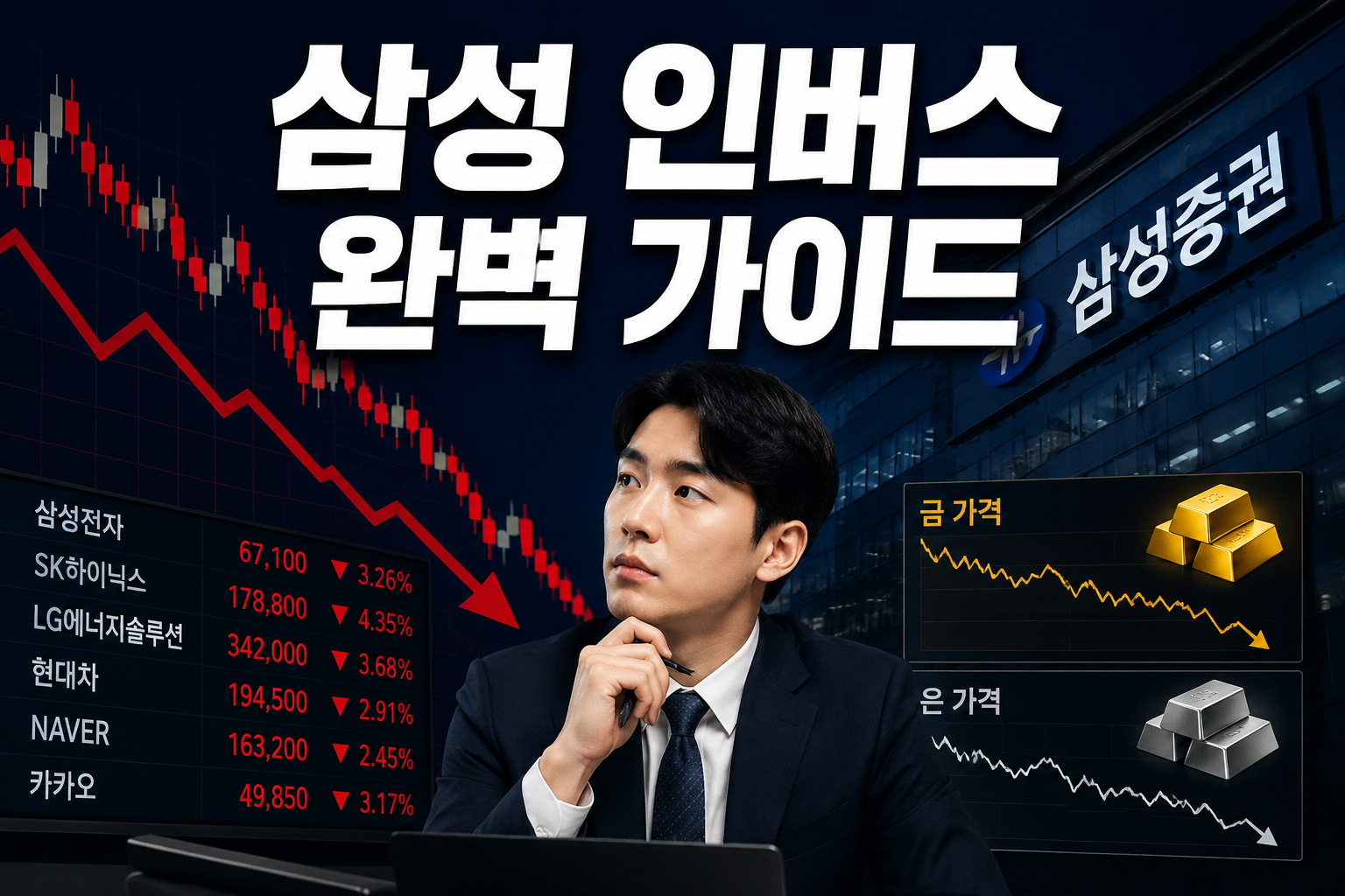 Professional () hero image featuring Korean '삼성 인버스 완벽 가이드' in extra large white with dark , centered upper third.