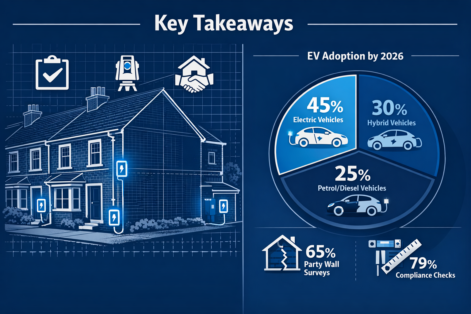 Infographic-style editorial image for 'Key Takeaways' section depicting a split-screen landscape layout () with clean, with