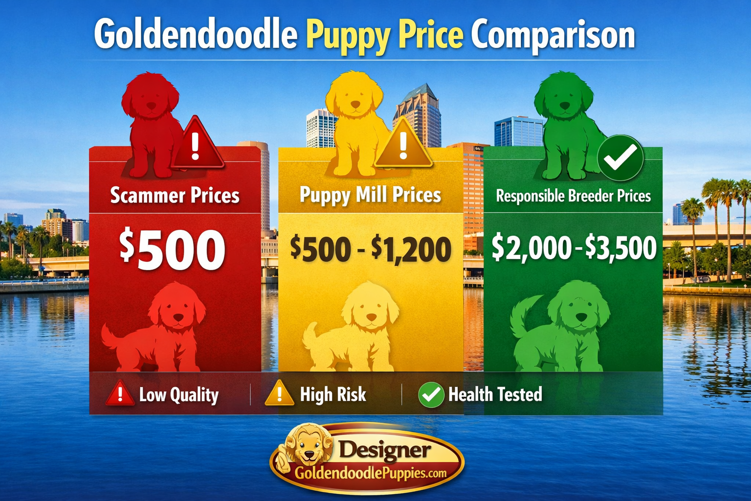 use keyphrases / topics as alt text do not use big paragraphs. Put logo of designergoldendoodlepuppies.com in images as possible where possi