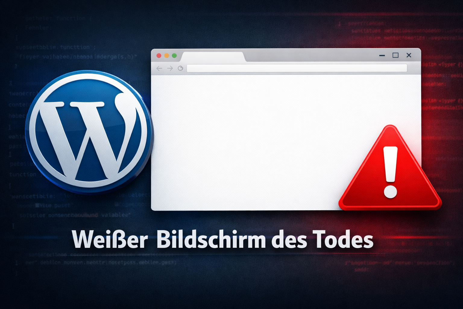 () illustration showing a WordPress dashboard logo on the left side with a large white blank browser window on the right,