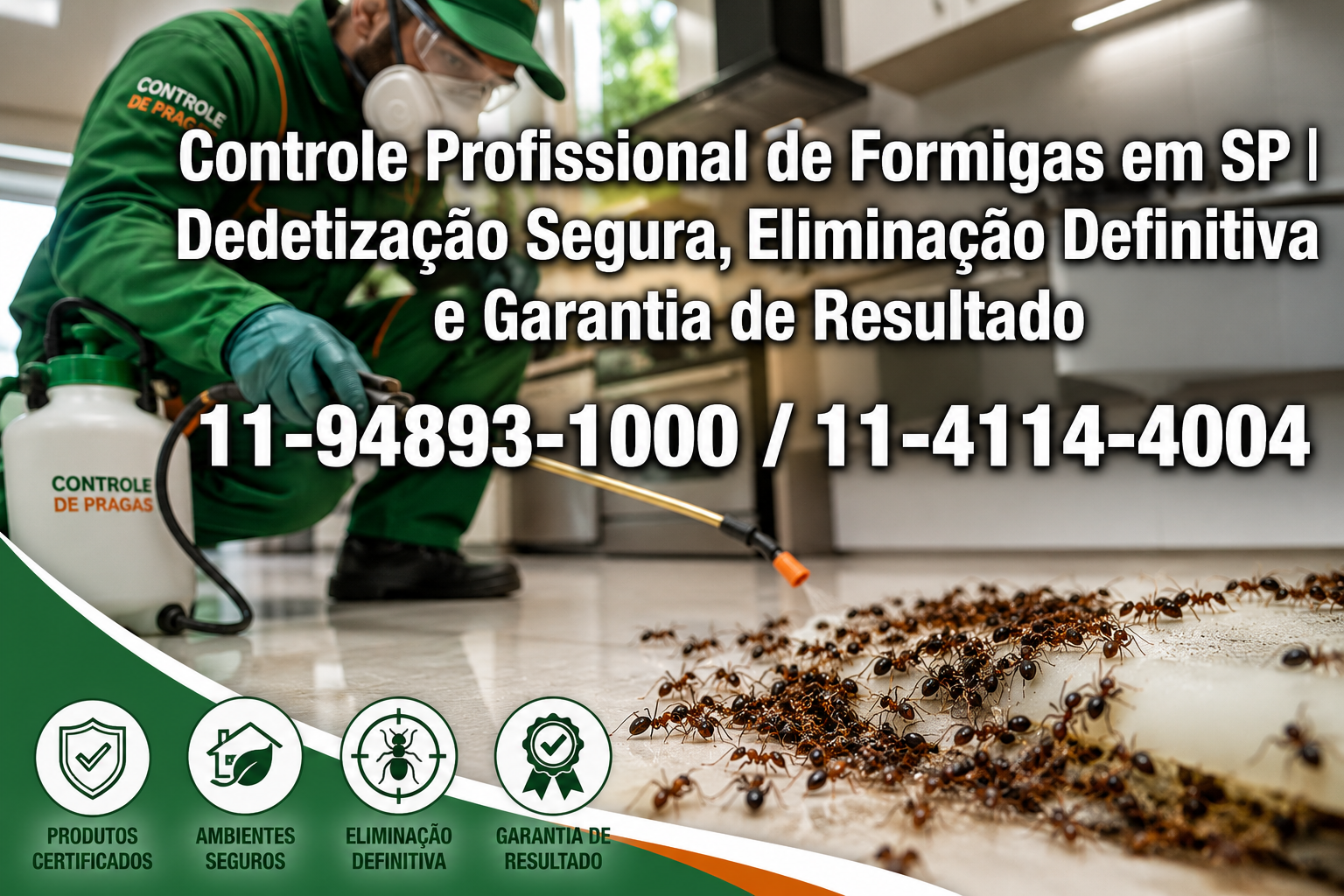 Professional () hero image with in Portuguese: 'Controle Profissional de Formigas em SP | Dedetização Segura, Eliminação