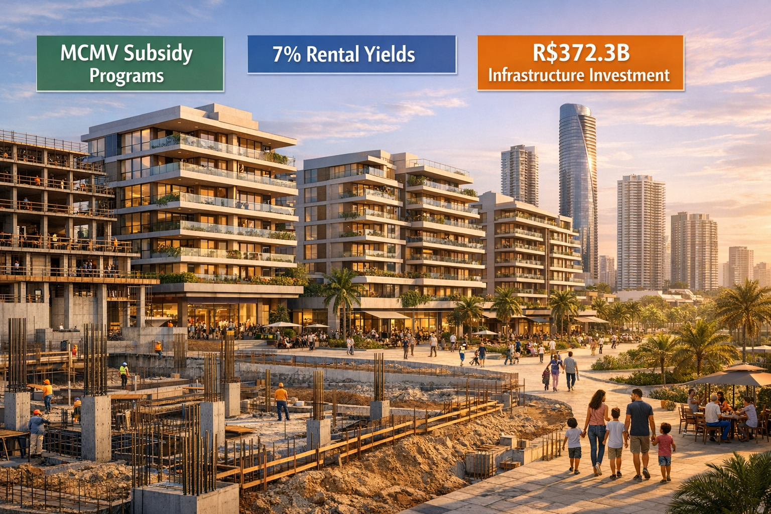 () architectural rendering showing modern mid-rise residential development project in João Pessoa with 8-12 story buildings