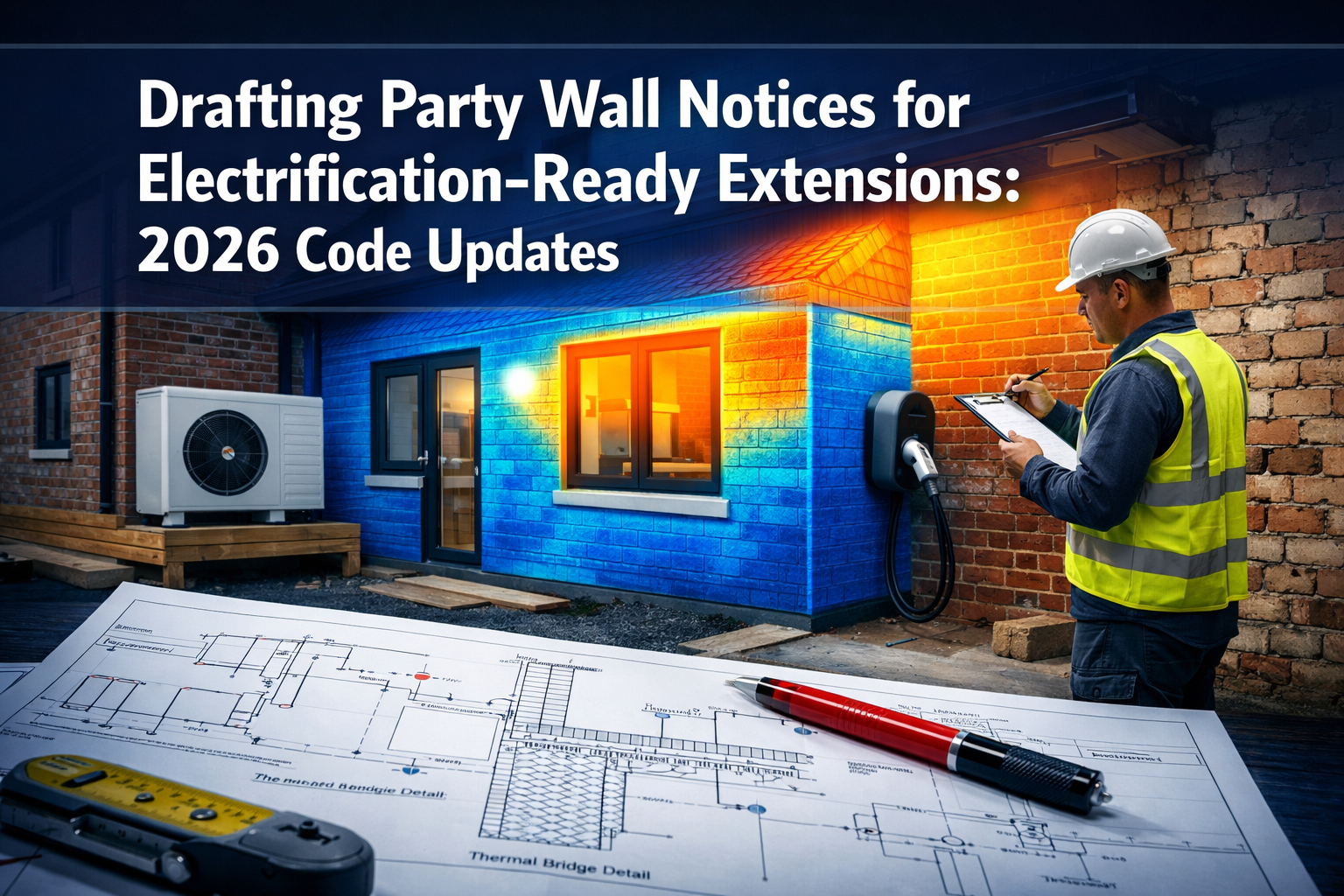 Professional () hero image featuring 'Drafting Party Wall Notices for Electrification-Ready Extensions: 2026 Code Updates'