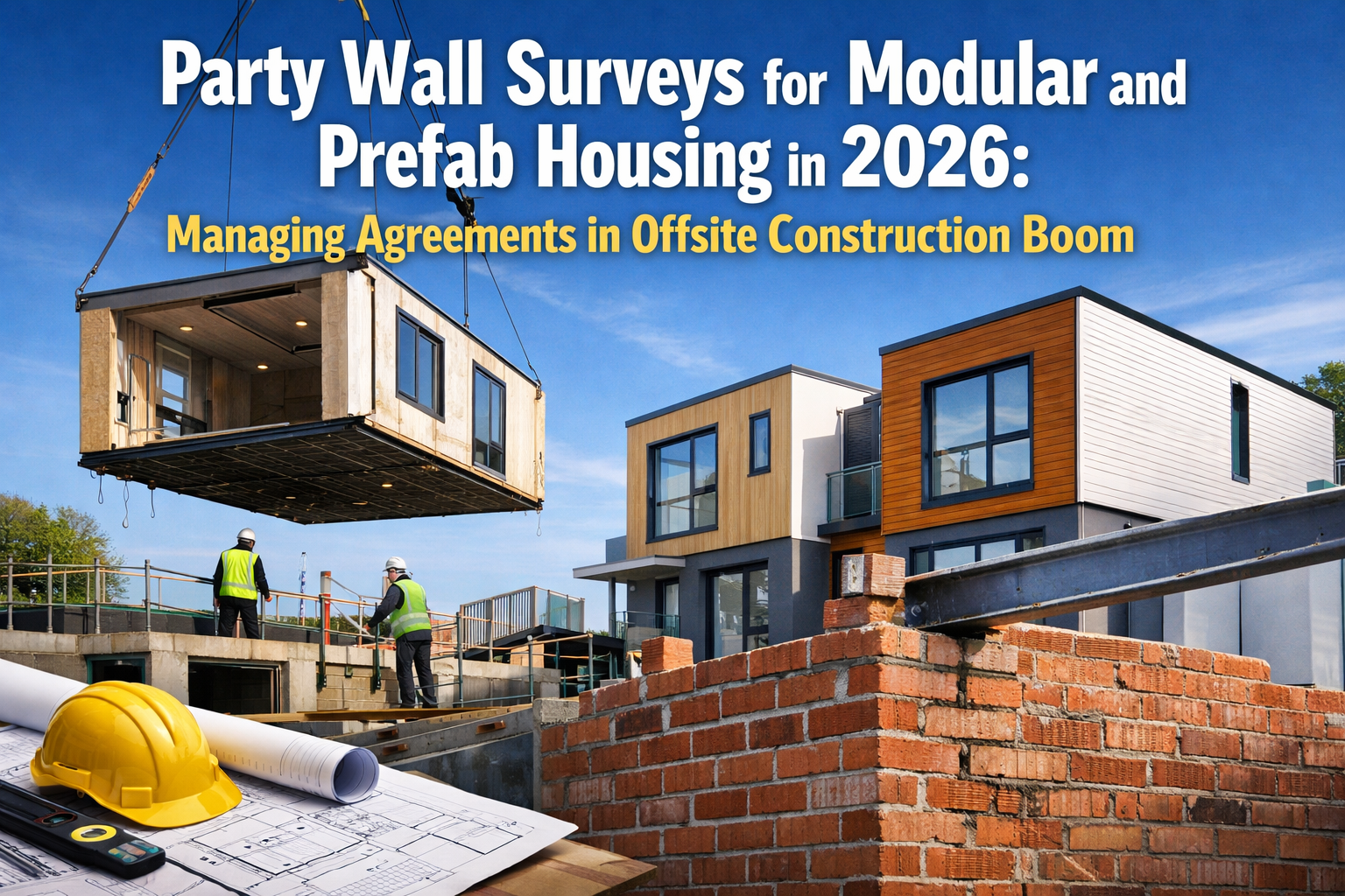 Professional landscape hero image () with : "Party Wall Surveys for Modular and Prefab Housing in 2026: Managing Agreements