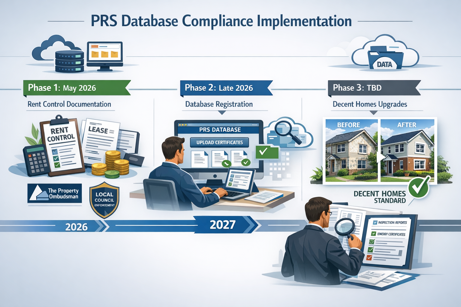 () strategic planning visualization showing timeline roadmap for PRS Database compliance implementation: horizontal timeline