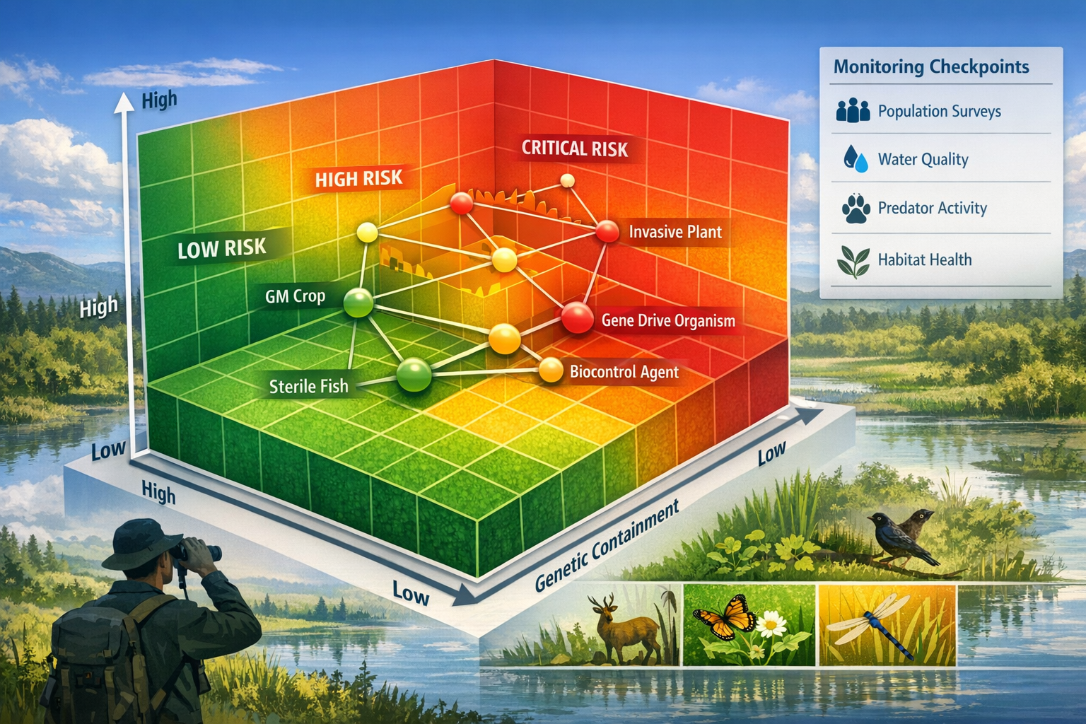 Comprehensive () detailed risk assessment matrix visualization showing three-dimensional grid with ecological risk factors