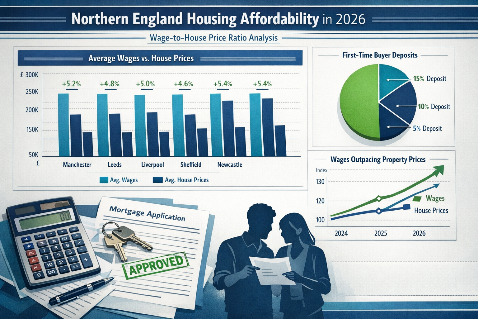 () detailed visualization of affordability metrics and wage-to-house-price ratio analysis for Northern England regions in