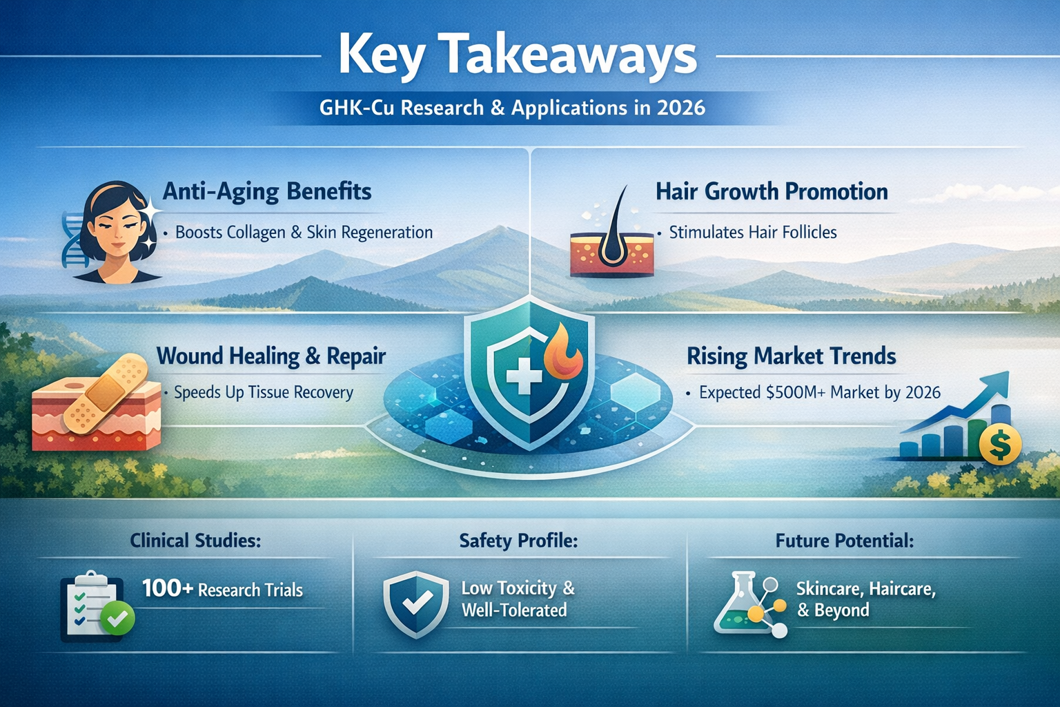 Professional landscape infographic (1536x1024) for article "Peptide GHK-Cu: The Complete Guide to Copper Peptide Research and Applications i
